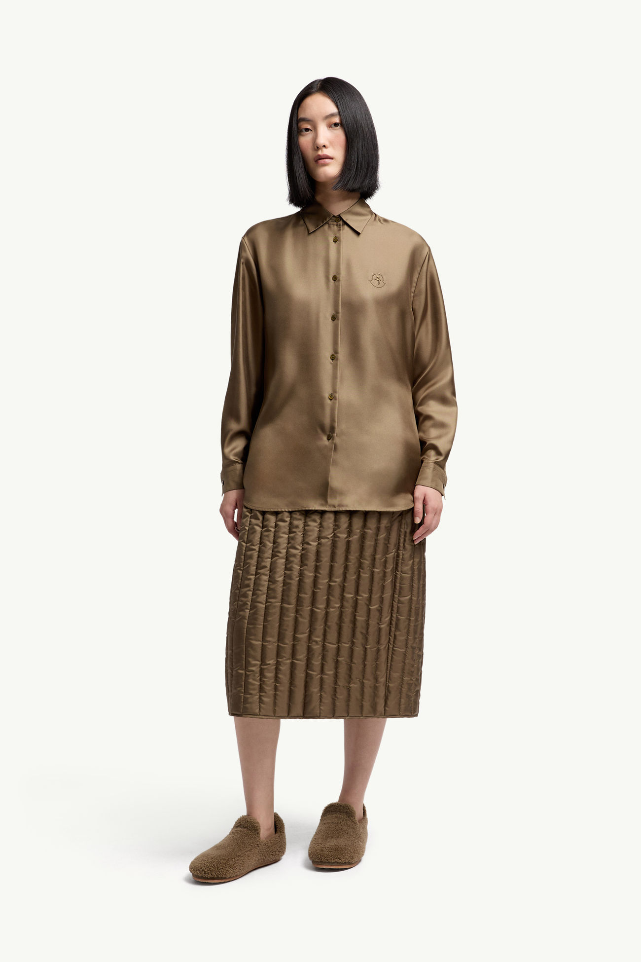 Moncler + Qiu Hao Long Sleeve Shirt Women Olive Green Moncler 0