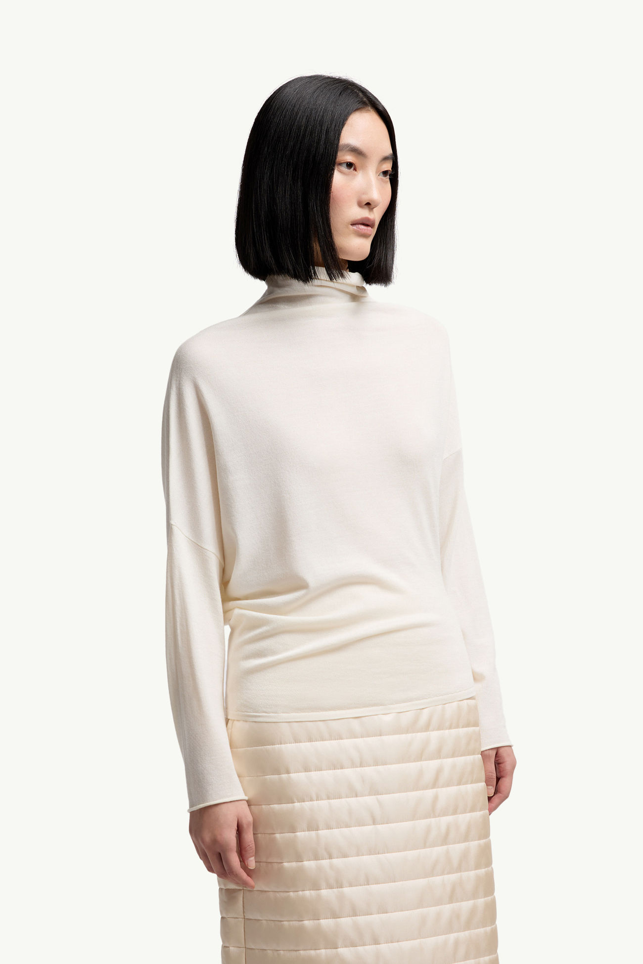 Pull à col roulé en laine et soie Moncler + Qiu Hao Femmes Blanc Moncler 3