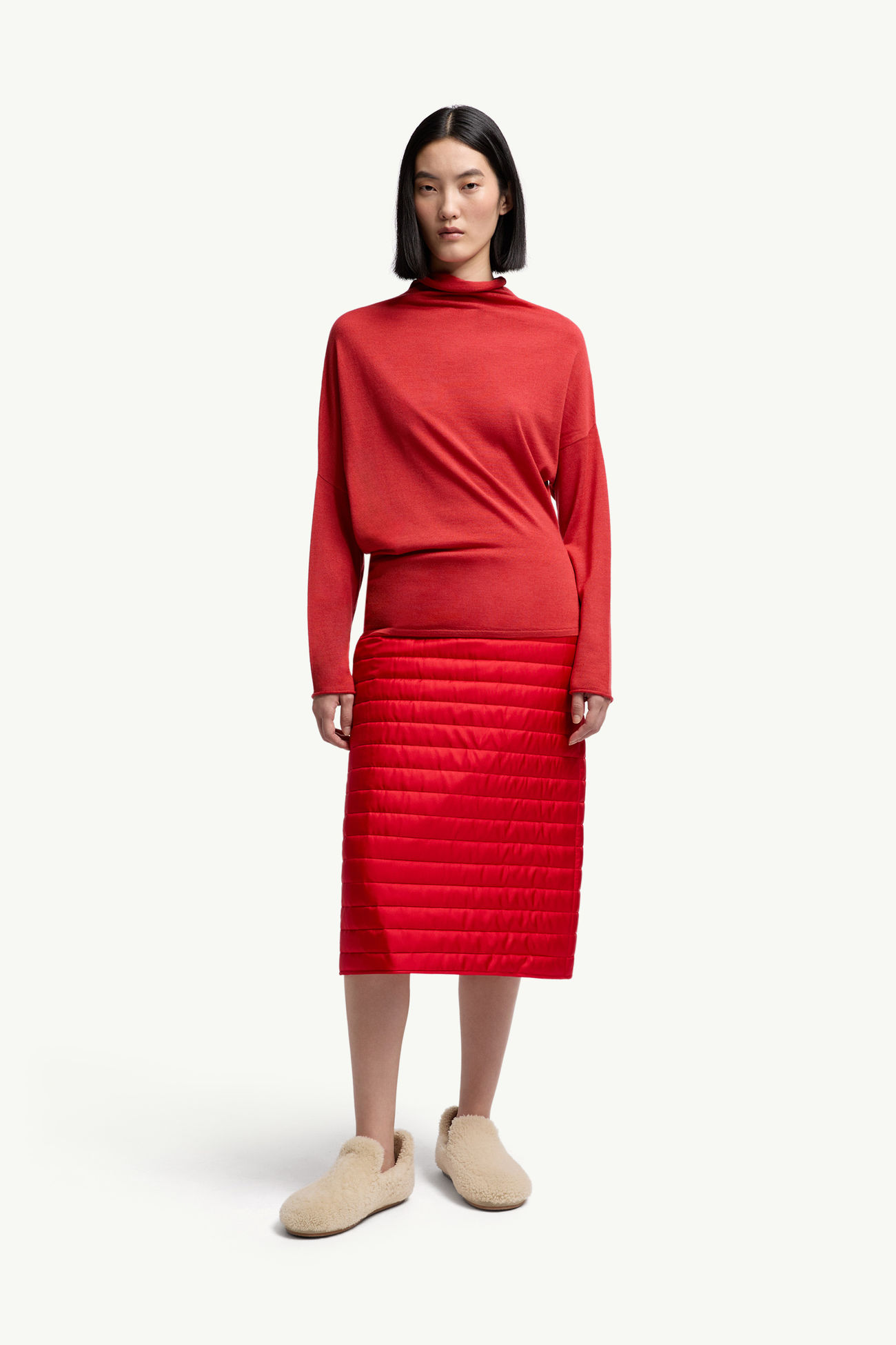 Pull à col roulé en laine et soie Moncler + Qiu Hao Femmes Rouge Moncler 0