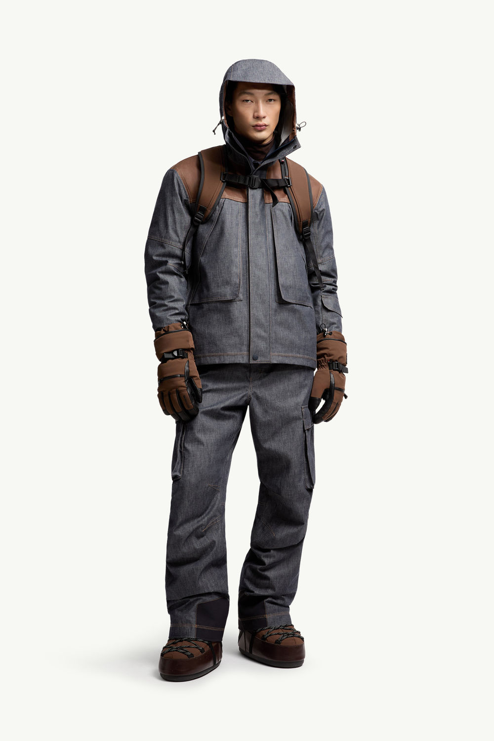 Langtang Hooded Denim Down Ski Jacket Men Dark Gray Moncler 0