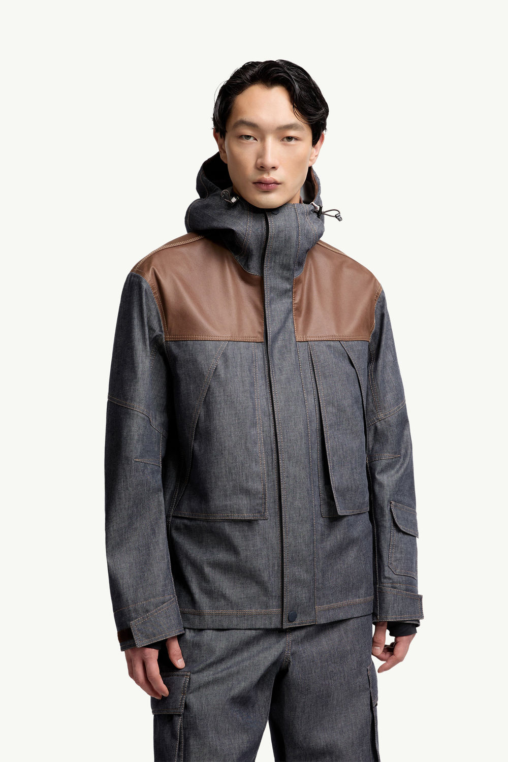 Langtang Hooded Denim Down Ski Jacket Men Dark Gray Moncler 3