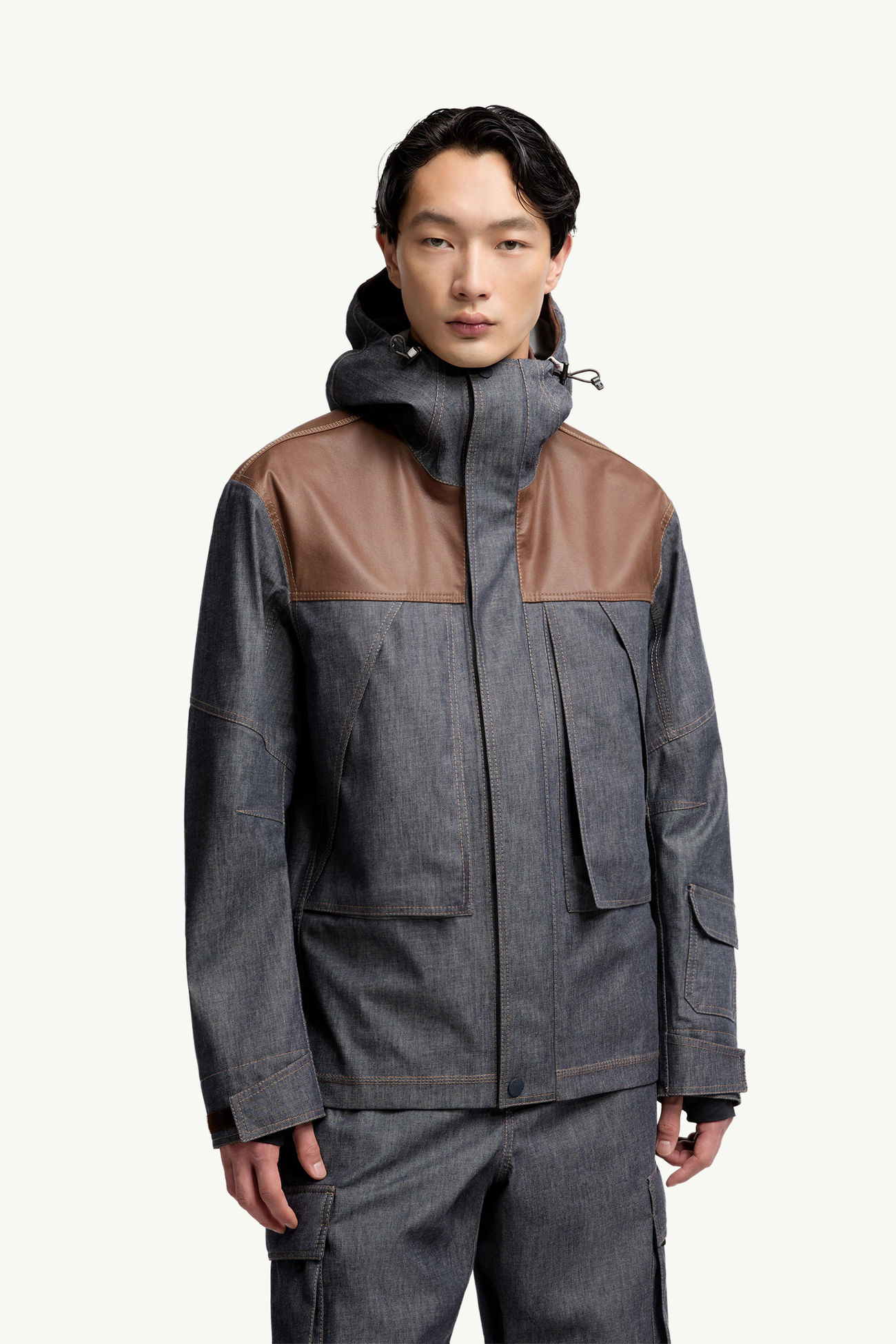 Plumífero de esquí de tejido vaquero con capucha Langtang Hombre Gris oscuro Moncler 3