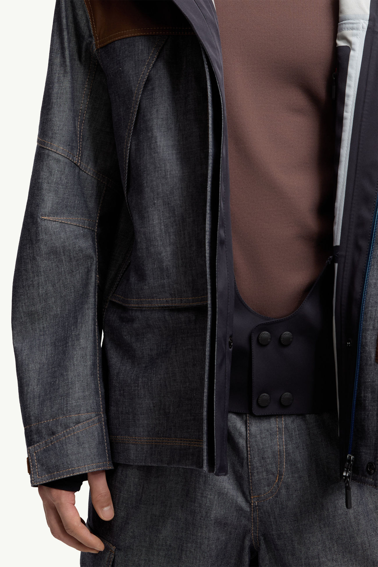 Giacca da Sci in Denim con Cappuccio Langtang Uomo Grigio Scuro Moncler 6