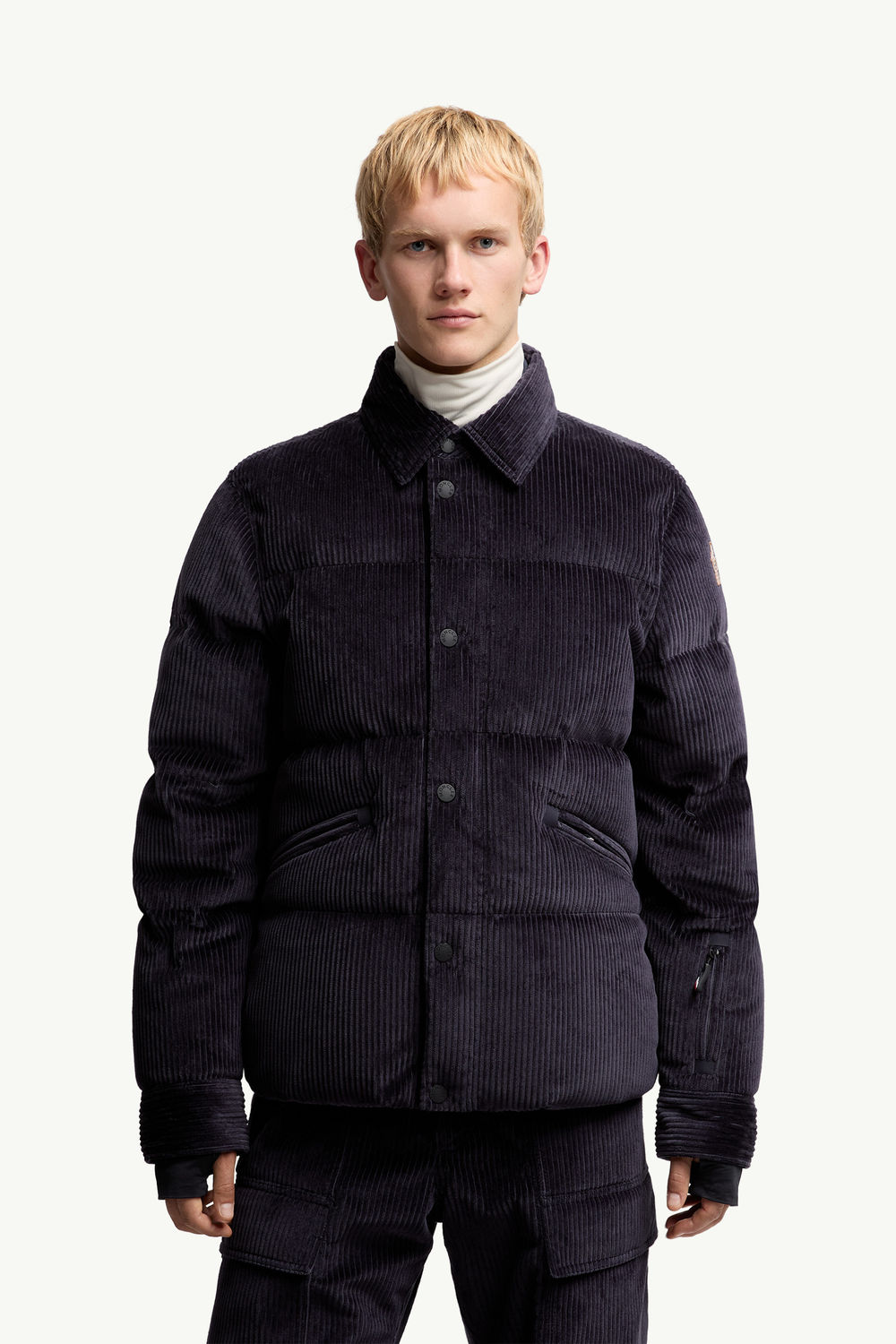 Elgon Corduroy Down Ski Jacket Men Navy Blue Moncler 3