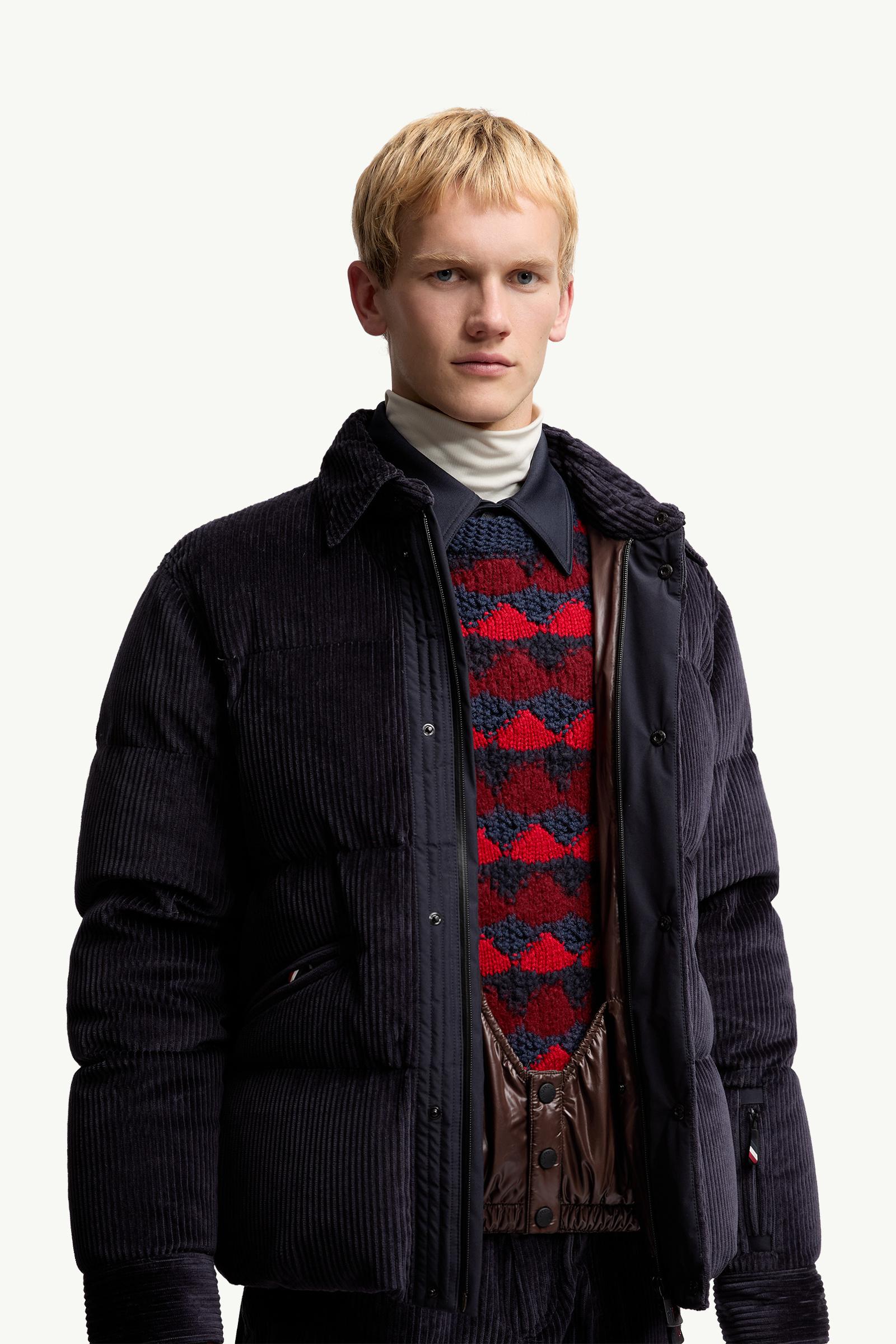 Navy Blue Elgon Corduroy Insulated Ski Jacket - Short Down Jackets