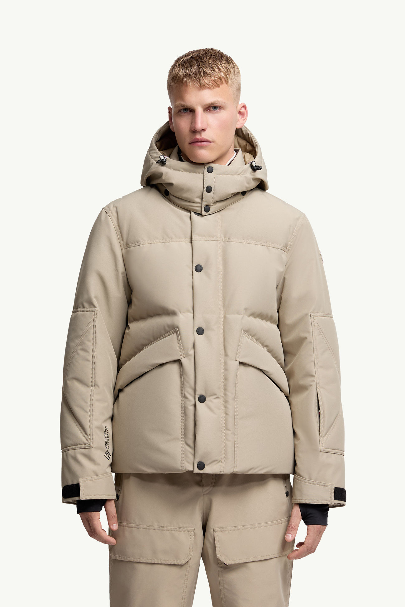 Elfin 후드 GORE-TEX 라미네이트 다운 스키 재킷 남성 베이지 그레이 Moncler 3