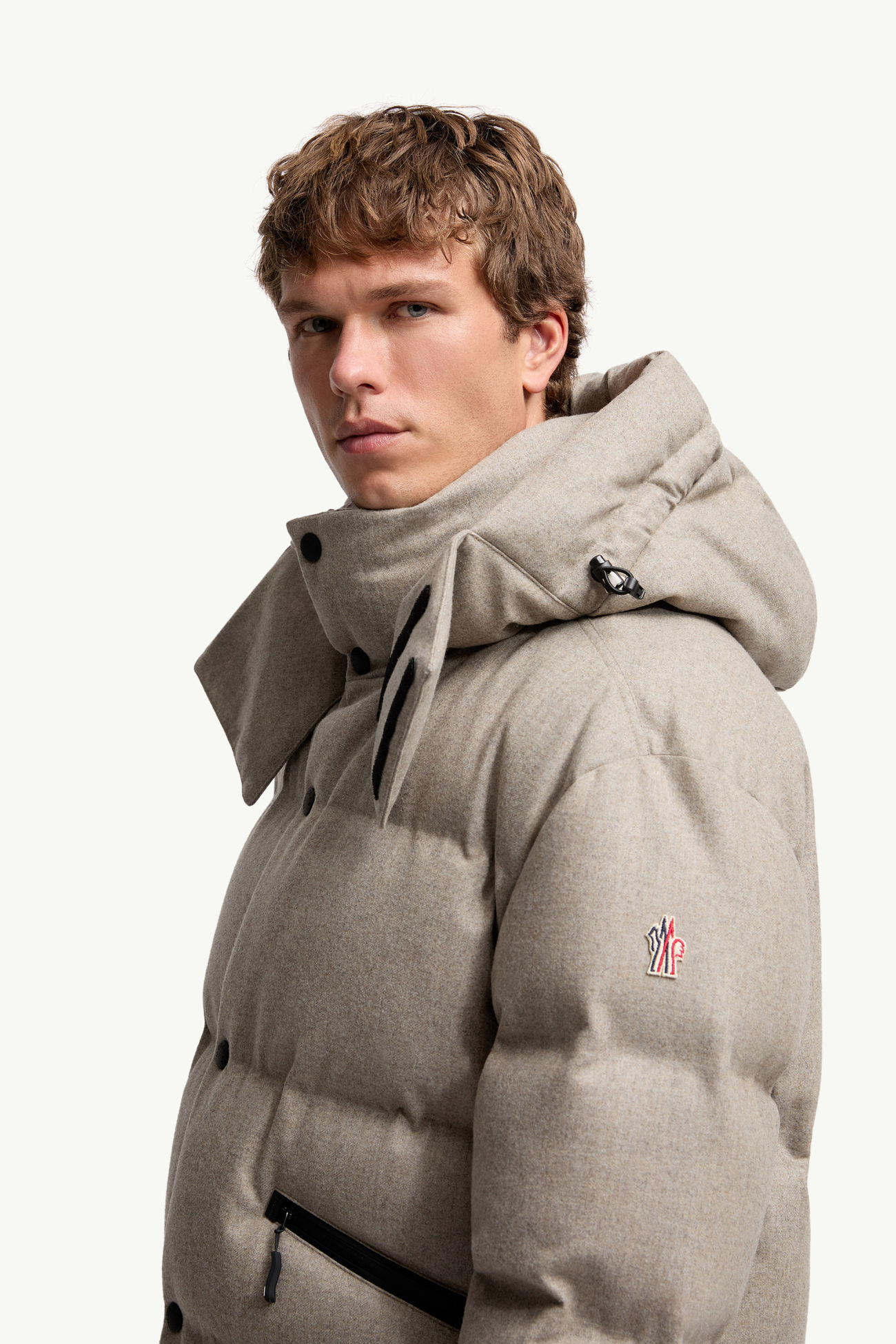 Krun Hooded Wool Down Ski Jacket Men Gray  Beige Moncler 1