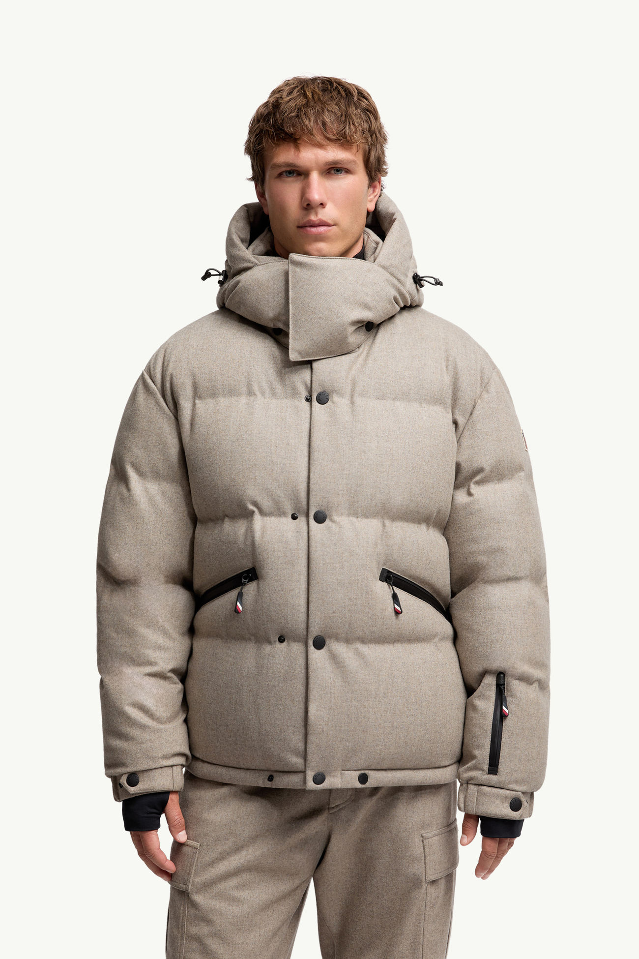 Krun Daunen-Skijacke aus Wolle mit Kapuze Herren Grau Beige Moncler 3