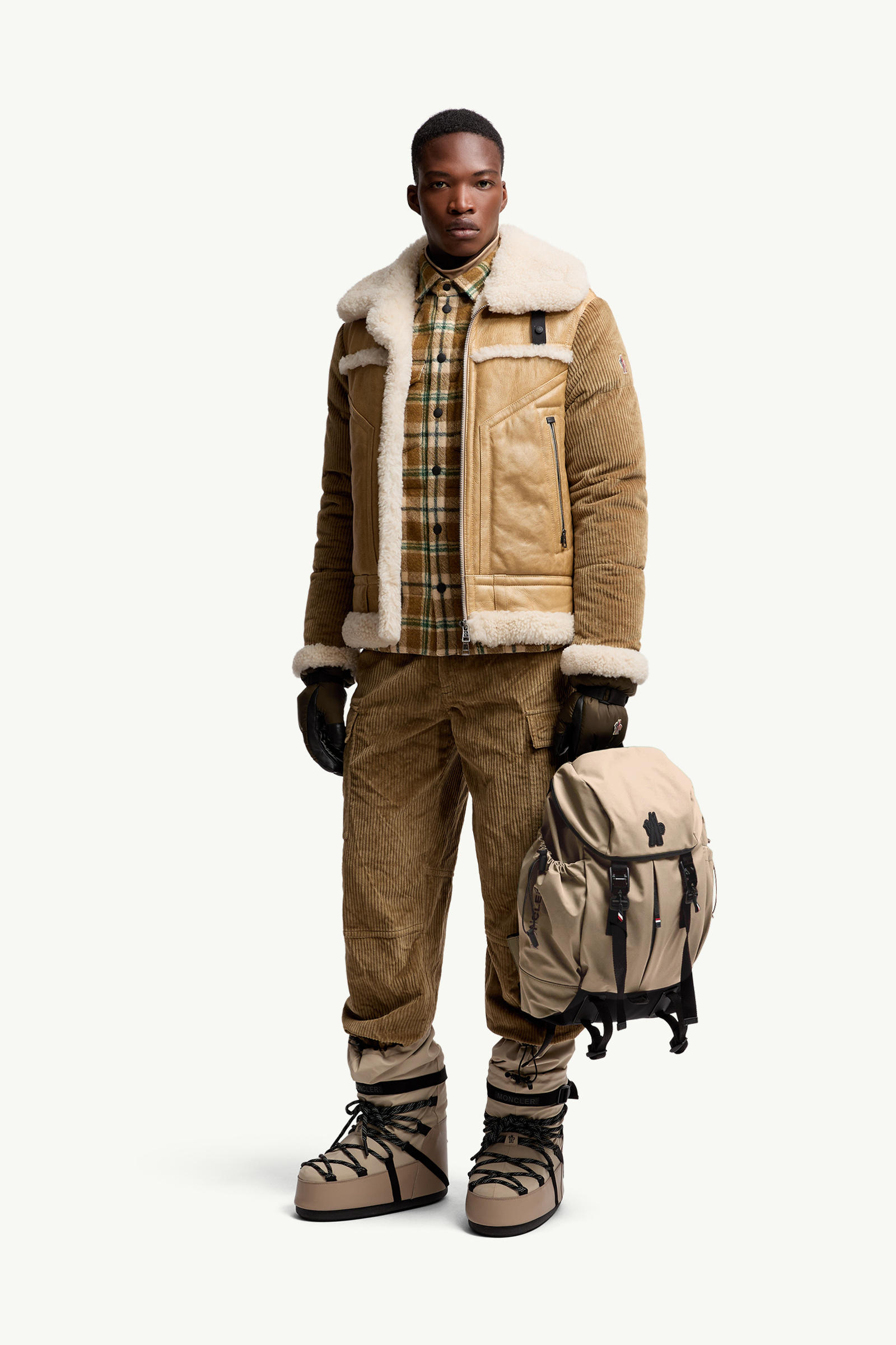 Argens Leather & Shearling Short Down Jacket Men Beige Moncler 0