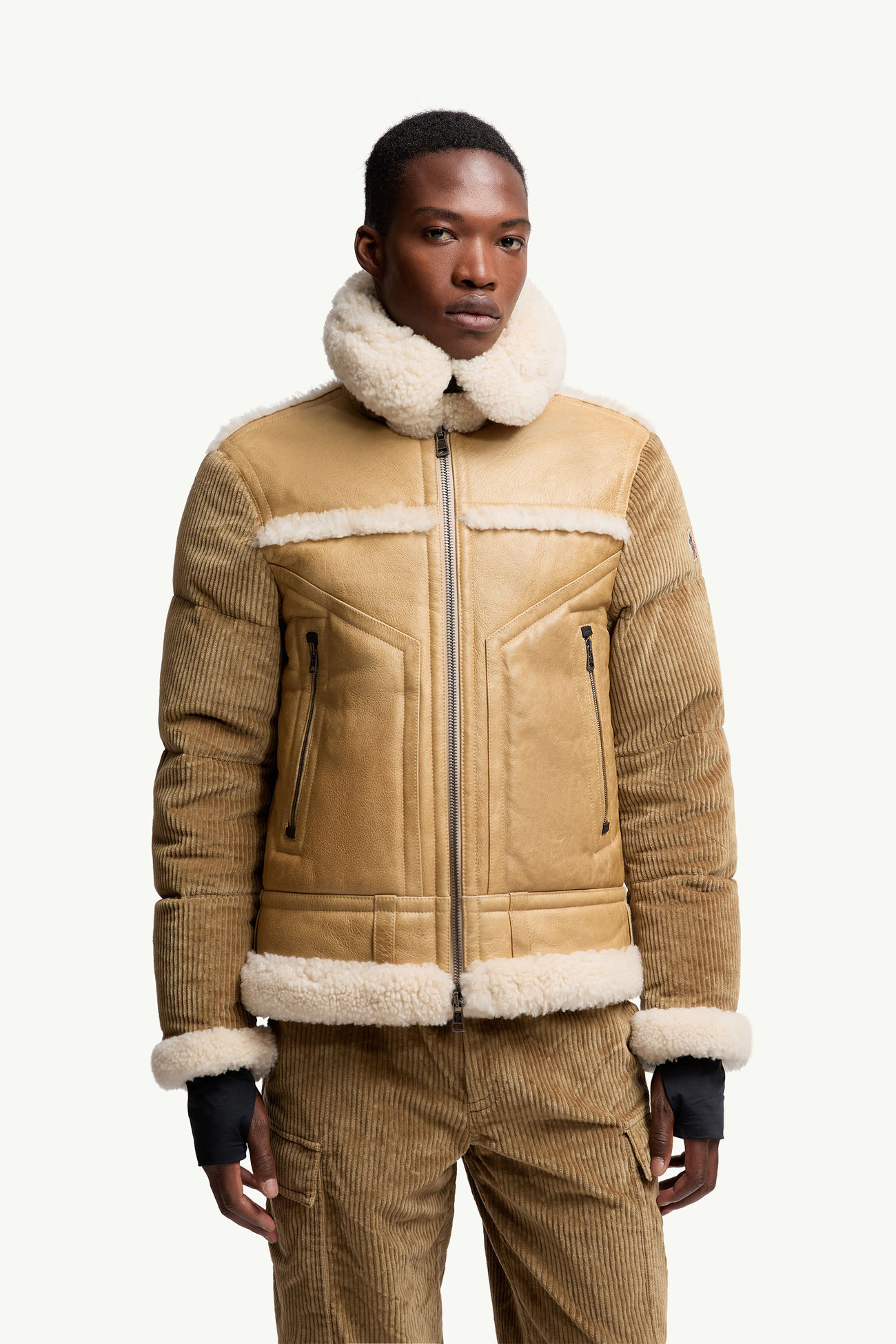 Argens Leather & Shearling Short Down Jacket Men Beige Moncler 3