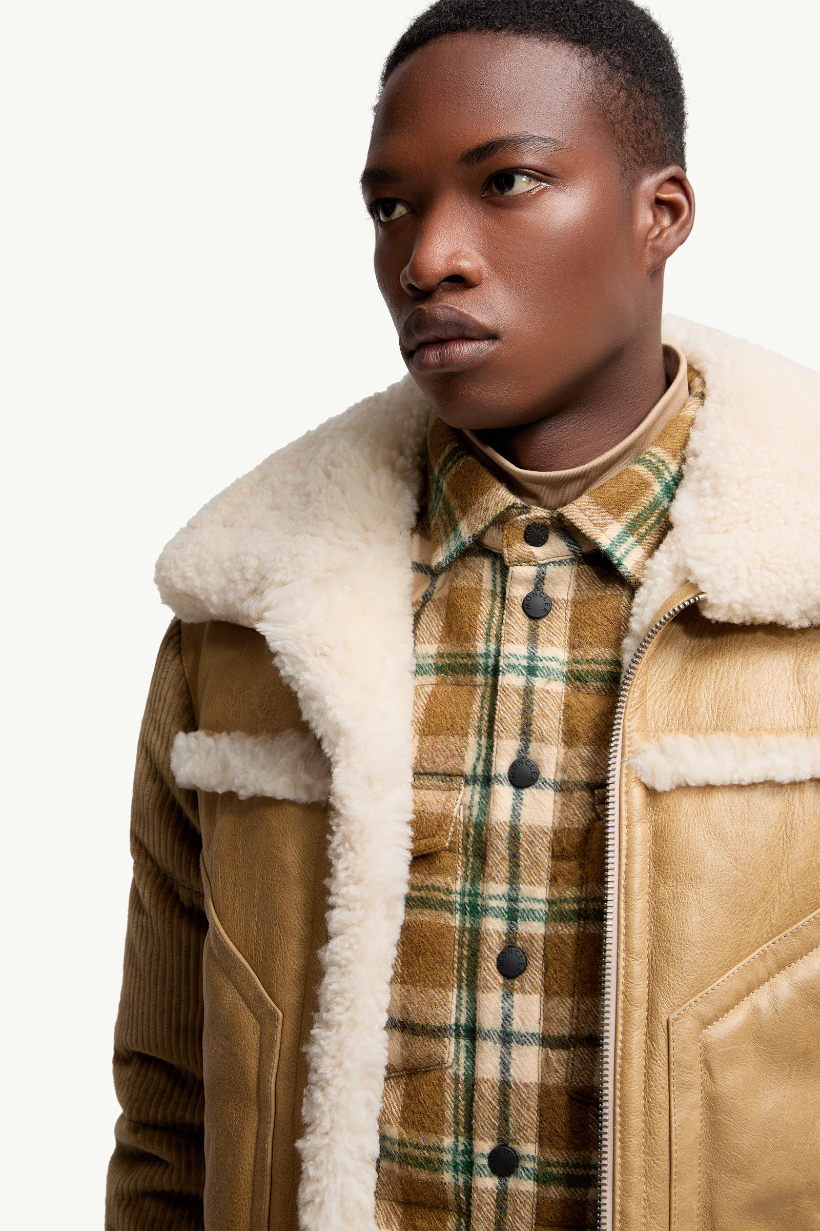 Argens Leather & Shearling Short Down Jacket Men Beige Moncler 5