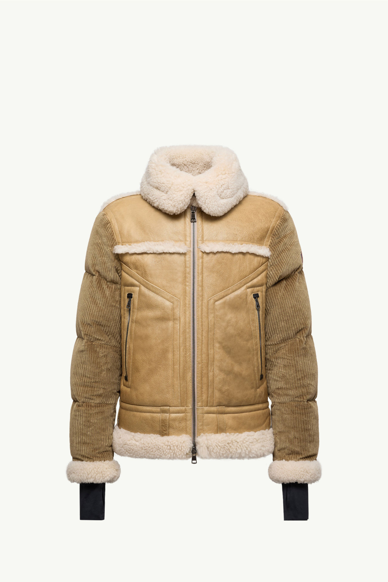 Argens kurze Daunenjacke aus Leder und Shearling Herren Beige Moncler 2