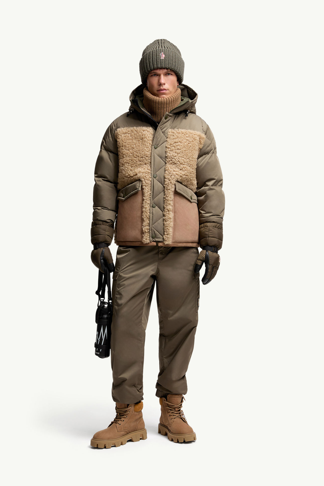 Plumífero corto con capucha de lana de oveja joven Grifford Hombre Verde Oliva Moncler 0