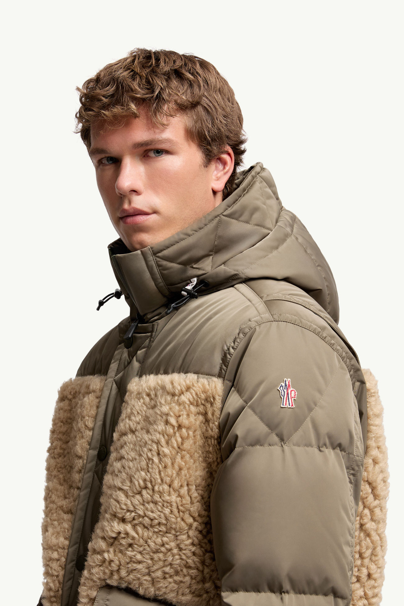 Grifford kurze Daunenjacke aus Shearling mit Kapuze Herren Olivgrün Moncler 1