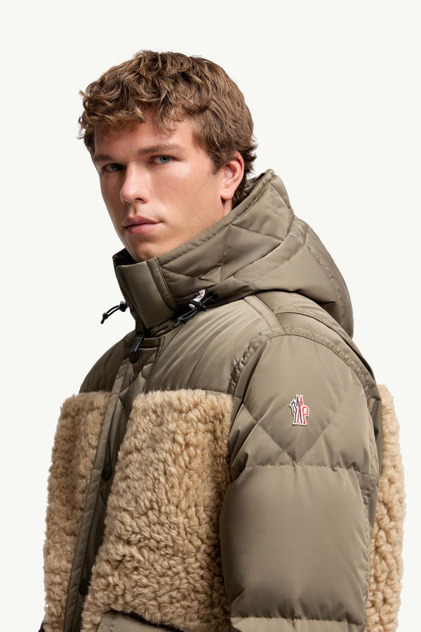 Grifford Shearling Hooded Short Down Jacket Men Olive Green Moncler 1
