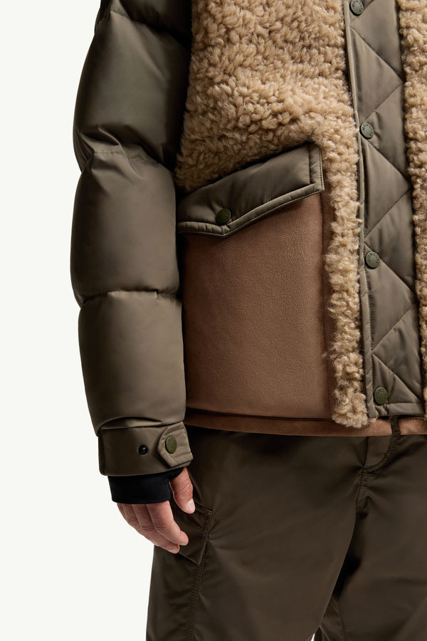 Grifford Shearling Hooded Short Down Jacket Men Olive Green Moncler 6