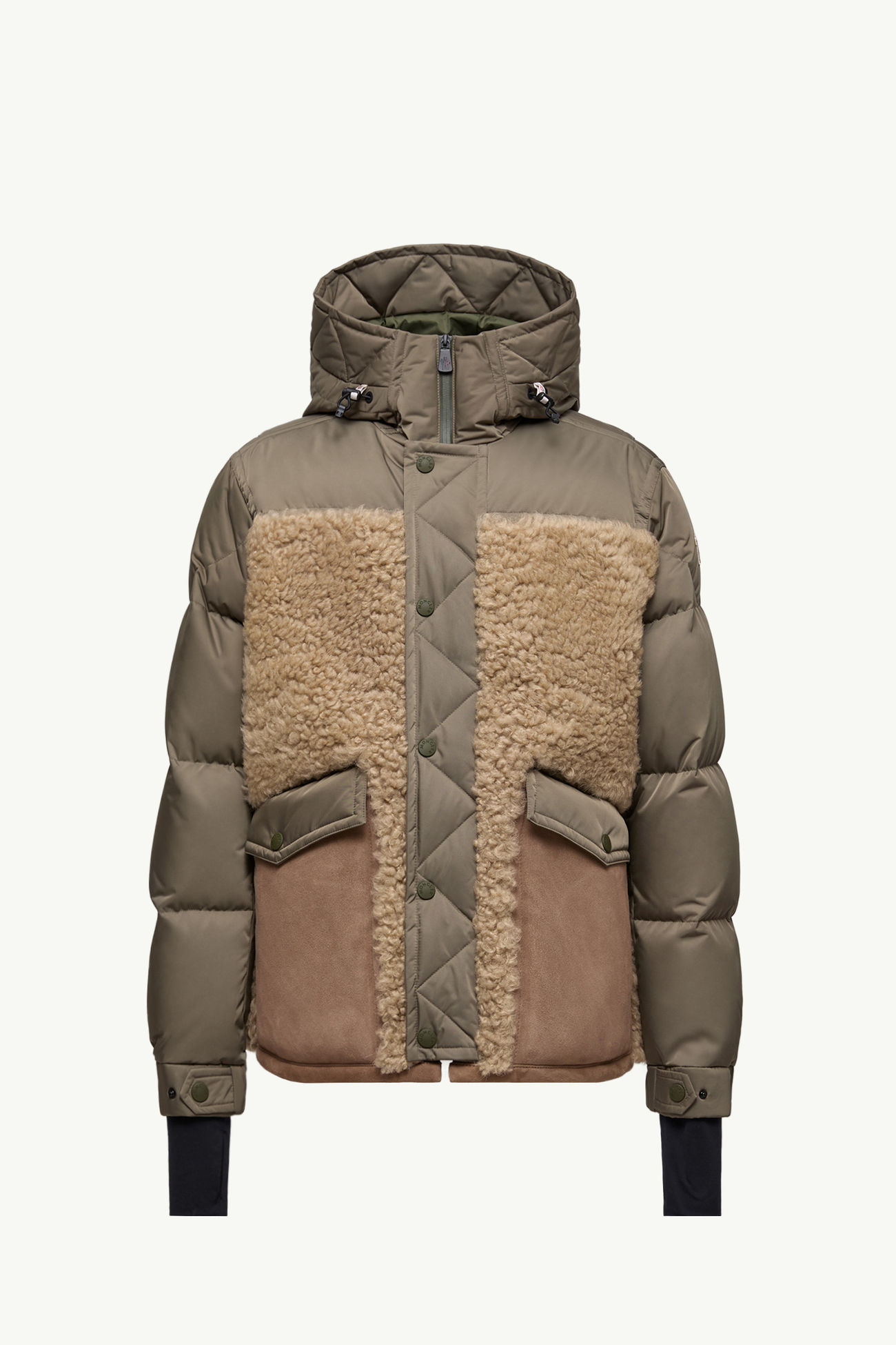 Grifford kurze Daunenjacke aus Shearling mit Kapuze Herren Olivgrün Moncler 2
