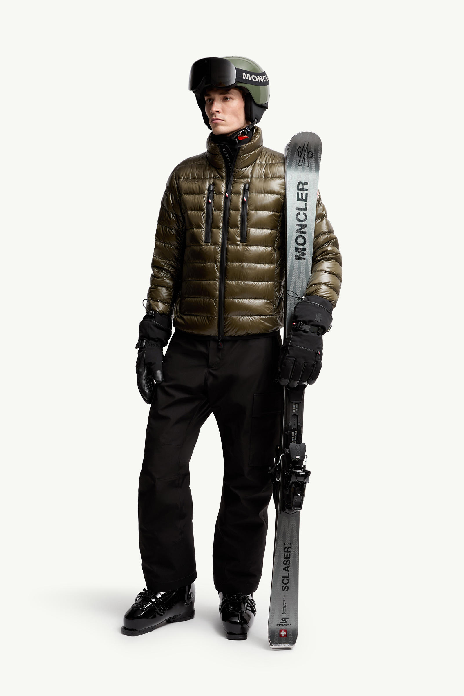 Hers verstaubare Daunen-Skijacke Herren Olivgrün Moncler 0