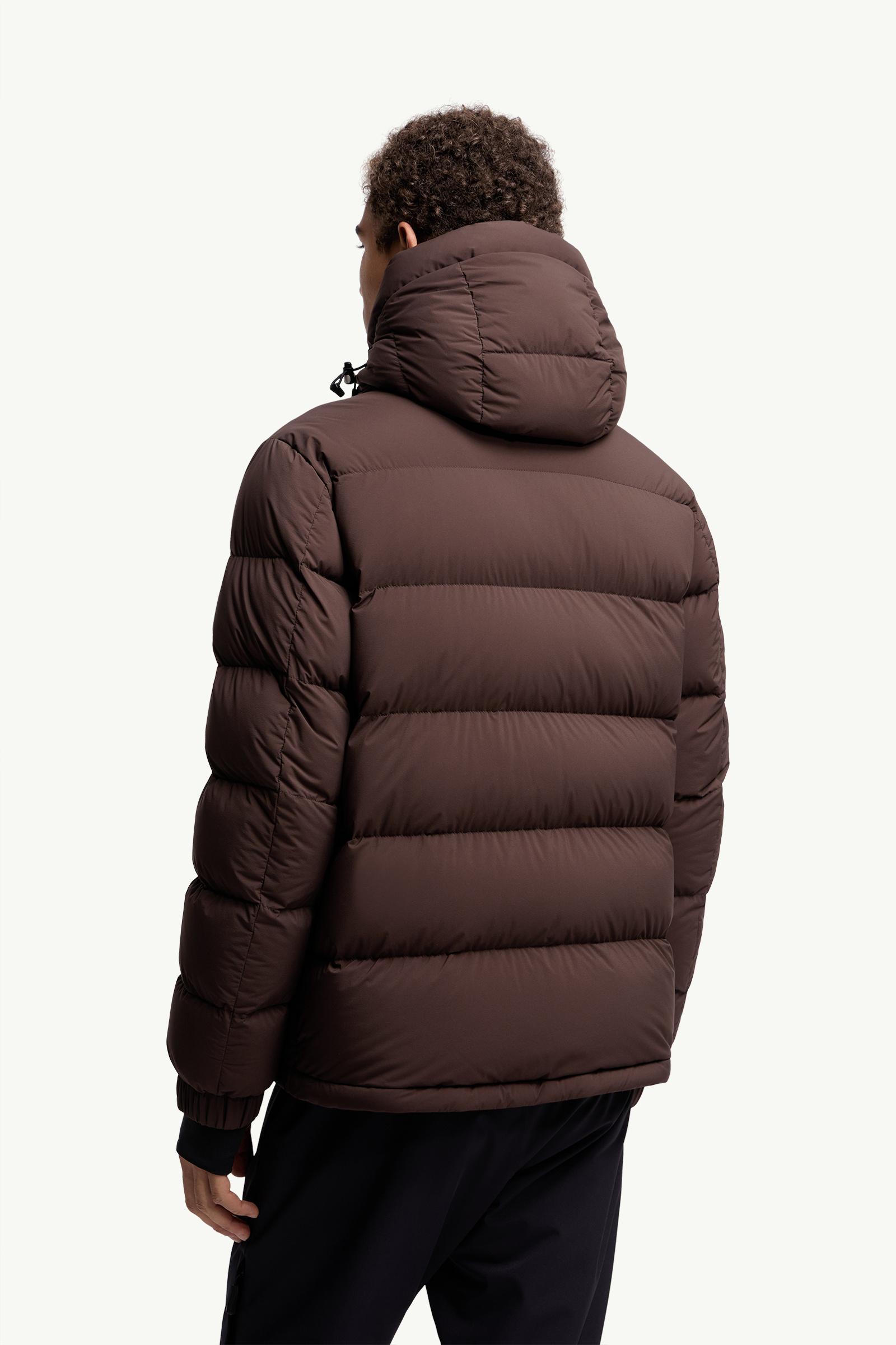 Brown Isorno Hooded Down Ski Jacket - Short Down Jackets for Men