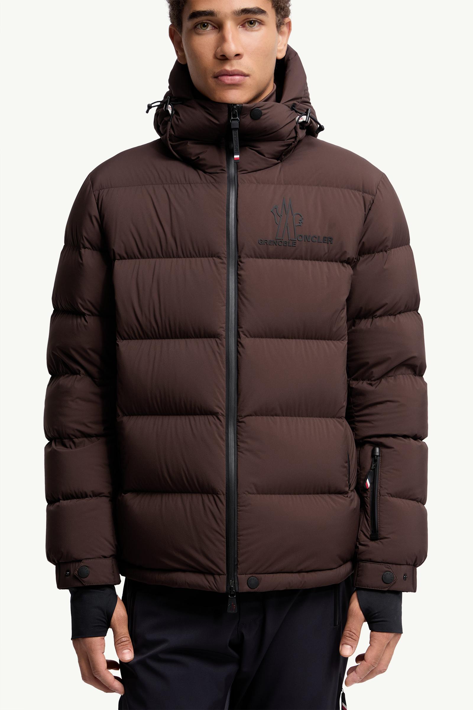 Brown Isorno Hooded Down Ski Jacket - Short Down Jackets for Men