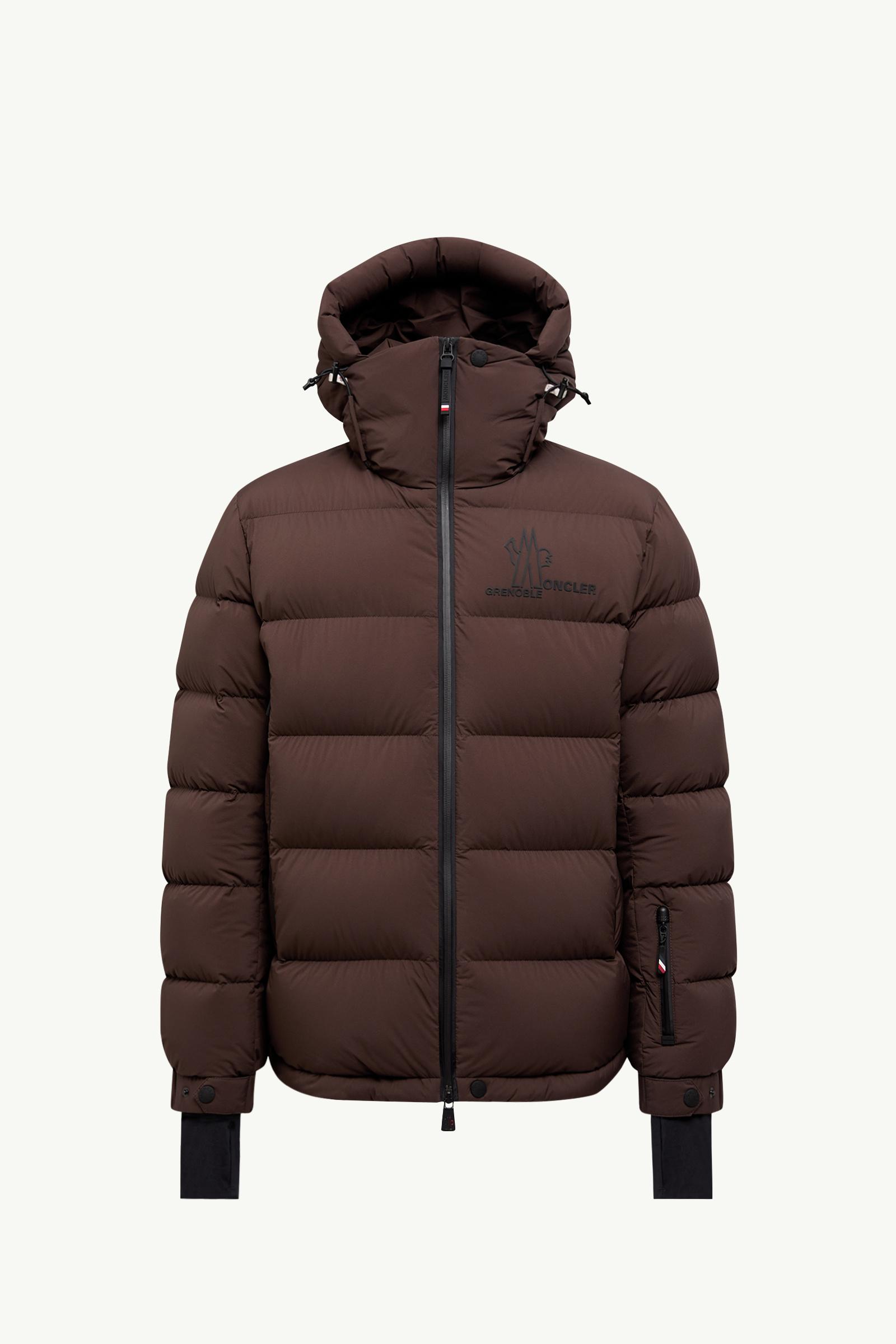 Brown Isorno Hooded Down Ski Jacket - Short Down Jackets for Men