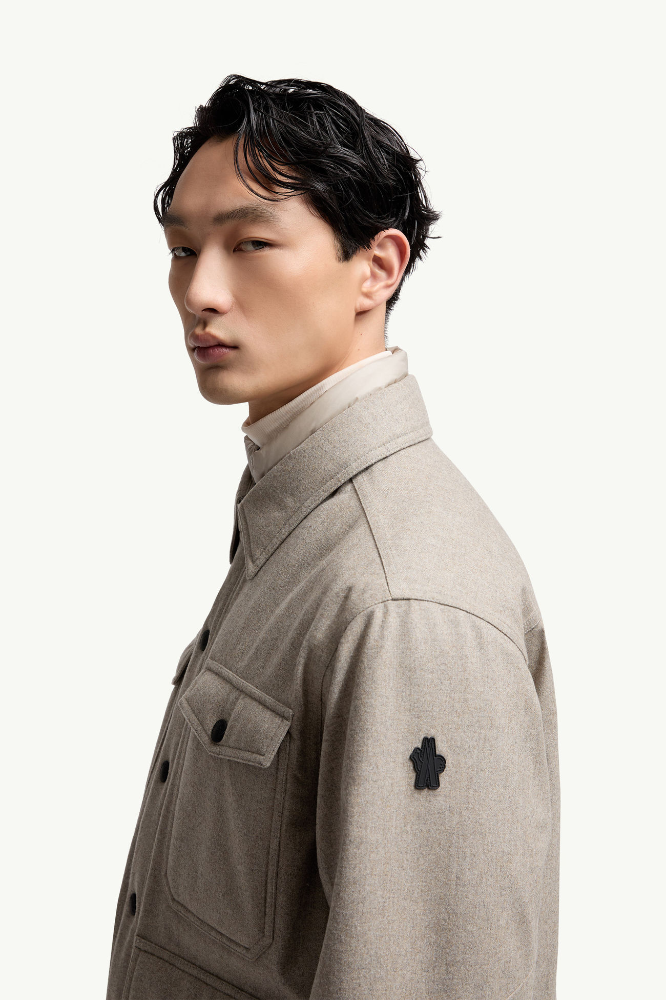 Giacca camicia imbottita in lana Antuco Uomo Grigio Beige Moncler 1