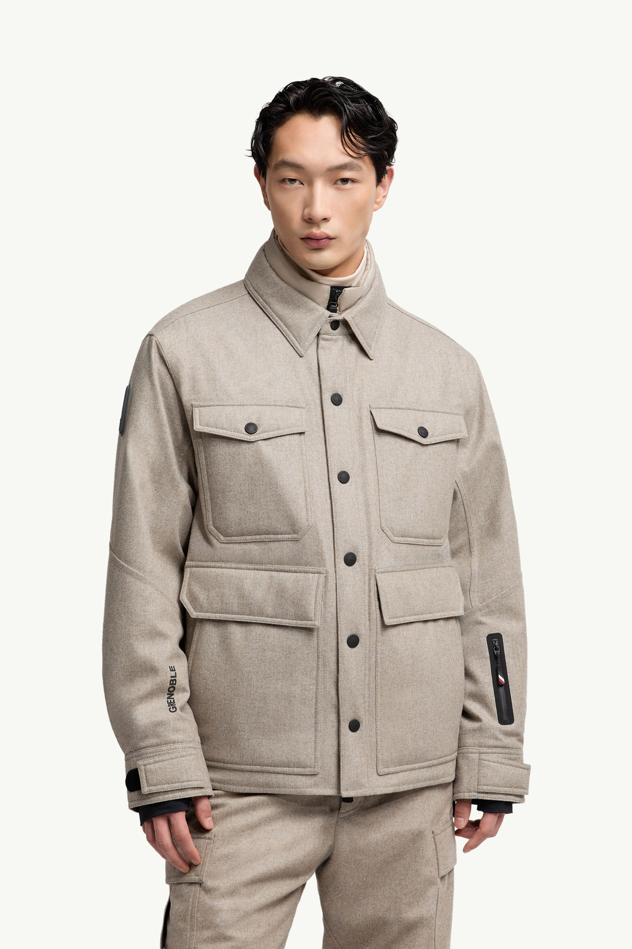 Antuco Wool Down Shirt Jacket Men Grey   Beige Moncler 3