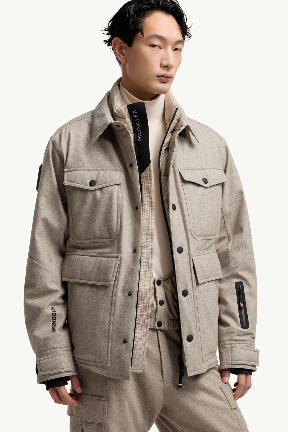 Giacca camicia imbottita in lana Antuco Uomo Grigio Beige Moncler 5