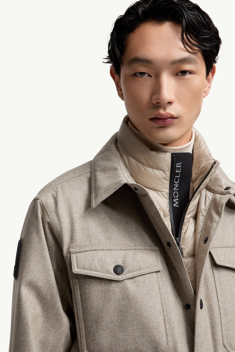 Giacca camicia imbottita in lana Antuco Uomo Grigio Beige Moncler 6