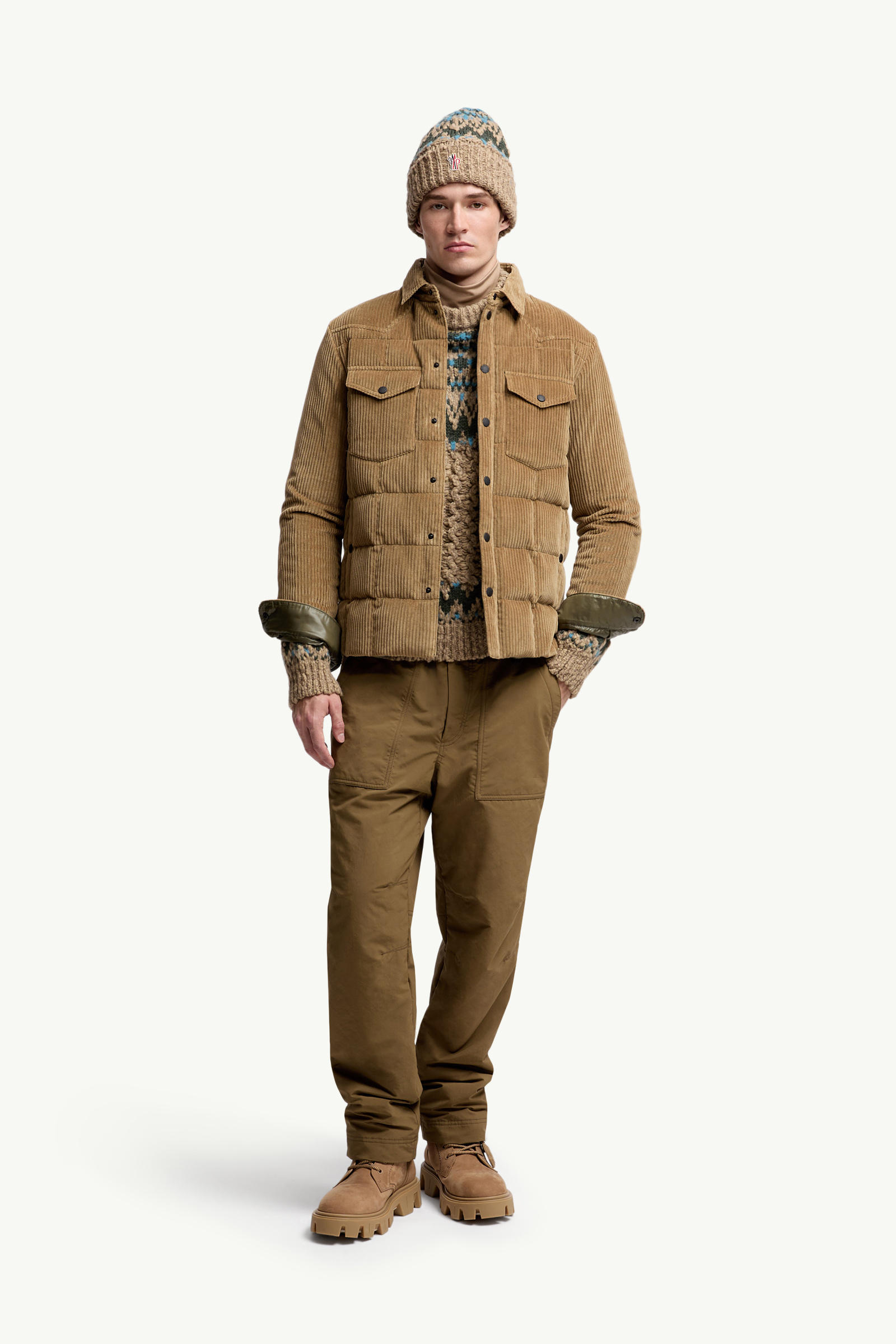 Gelt Corduroy Down Shirt Jacket Men Beige Moncler 0