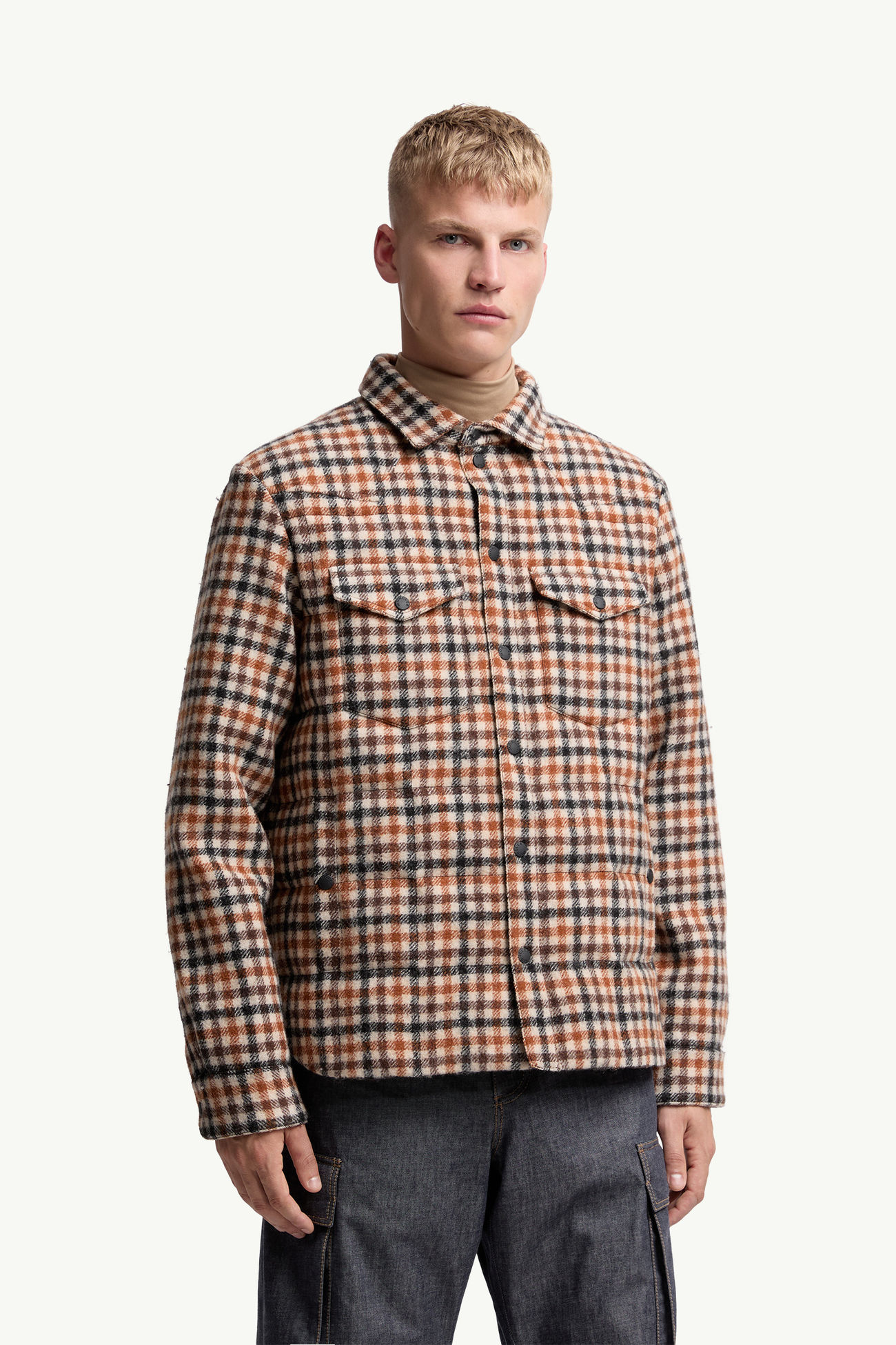 Gelt羊毛羽絨恤衫式外套 男士 黑色和米色 Moncler 3