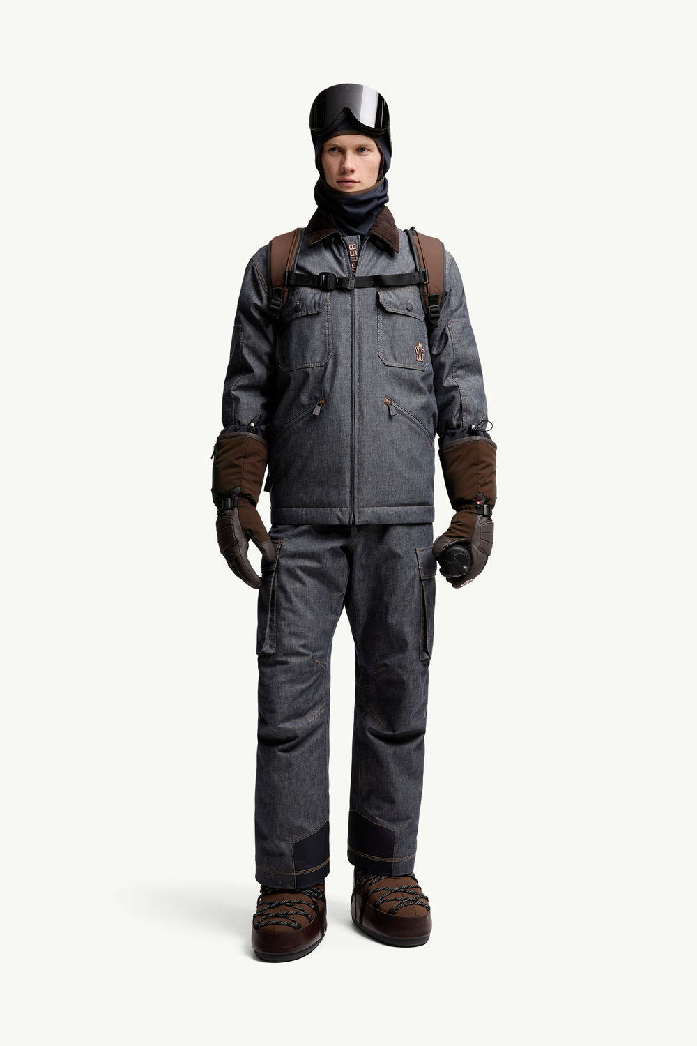 Padded Denim Ski Bib Men Dark Gray Moncler 0