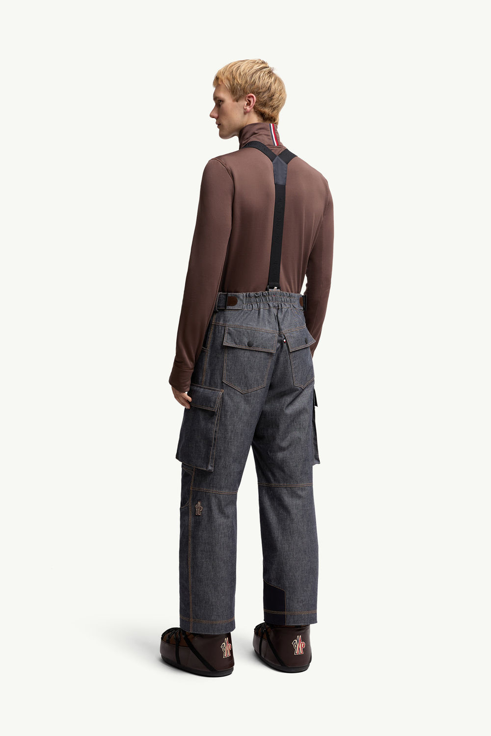 Padded Denim Ski Bib Men Dark Gray Moncler 4
