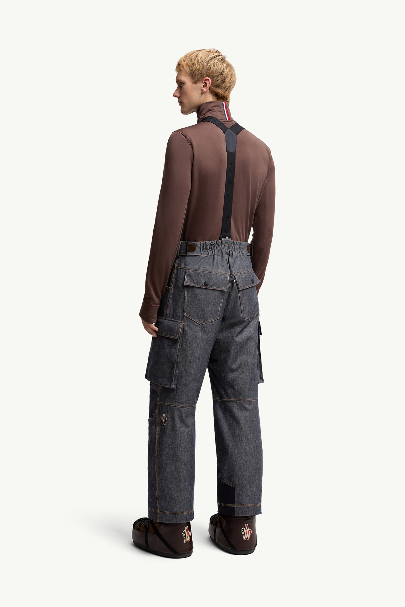 Salopette da sci imbottita in denim Uomo Grigio Scuro Moncler 4