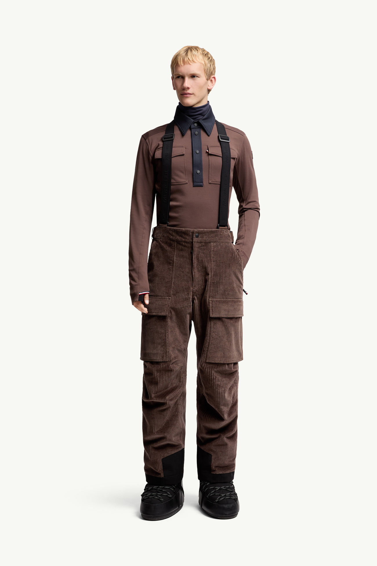 夾層燈芯絨滑雪吊帶褲 男士 啡色 Moncler 3