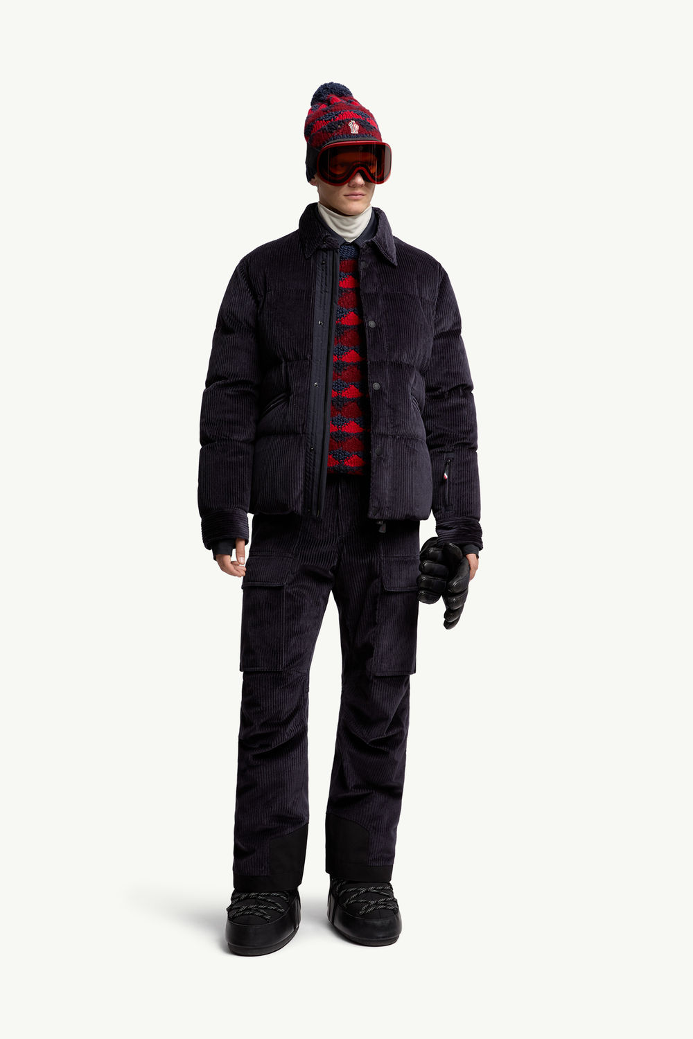 Padded Corduroy Ski Bib Men Navy Blue Moncler 0