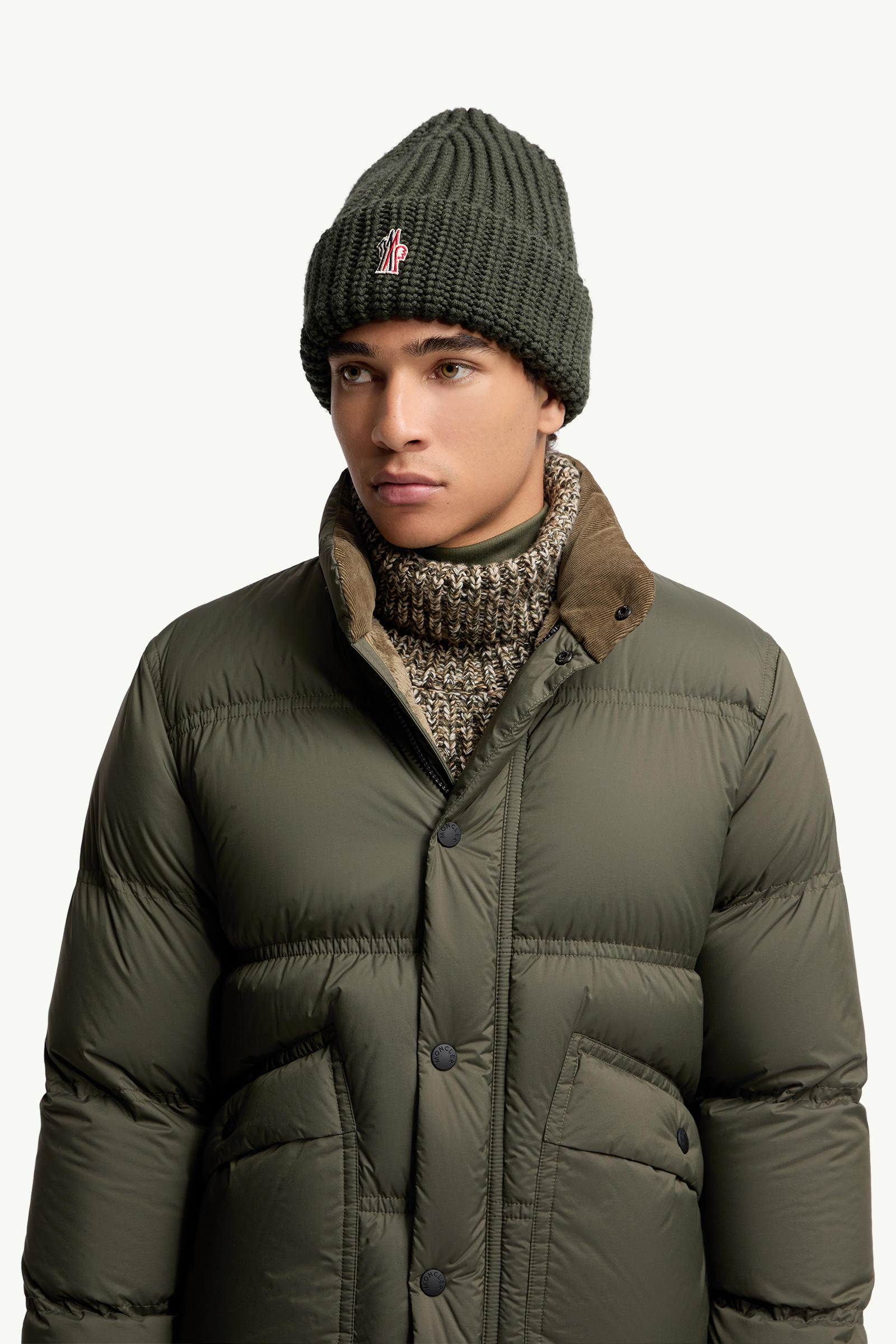 Logo Wool Beanie Men Dark Green Moncler 1