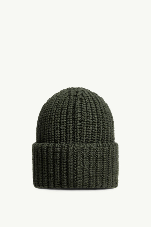 Logo Wool Beanie Men Dark Green Moncler 3
