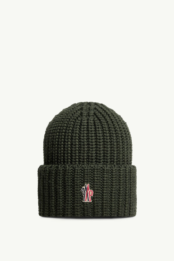 Logo Wool Beanie Men Dark Green Moncler 0
