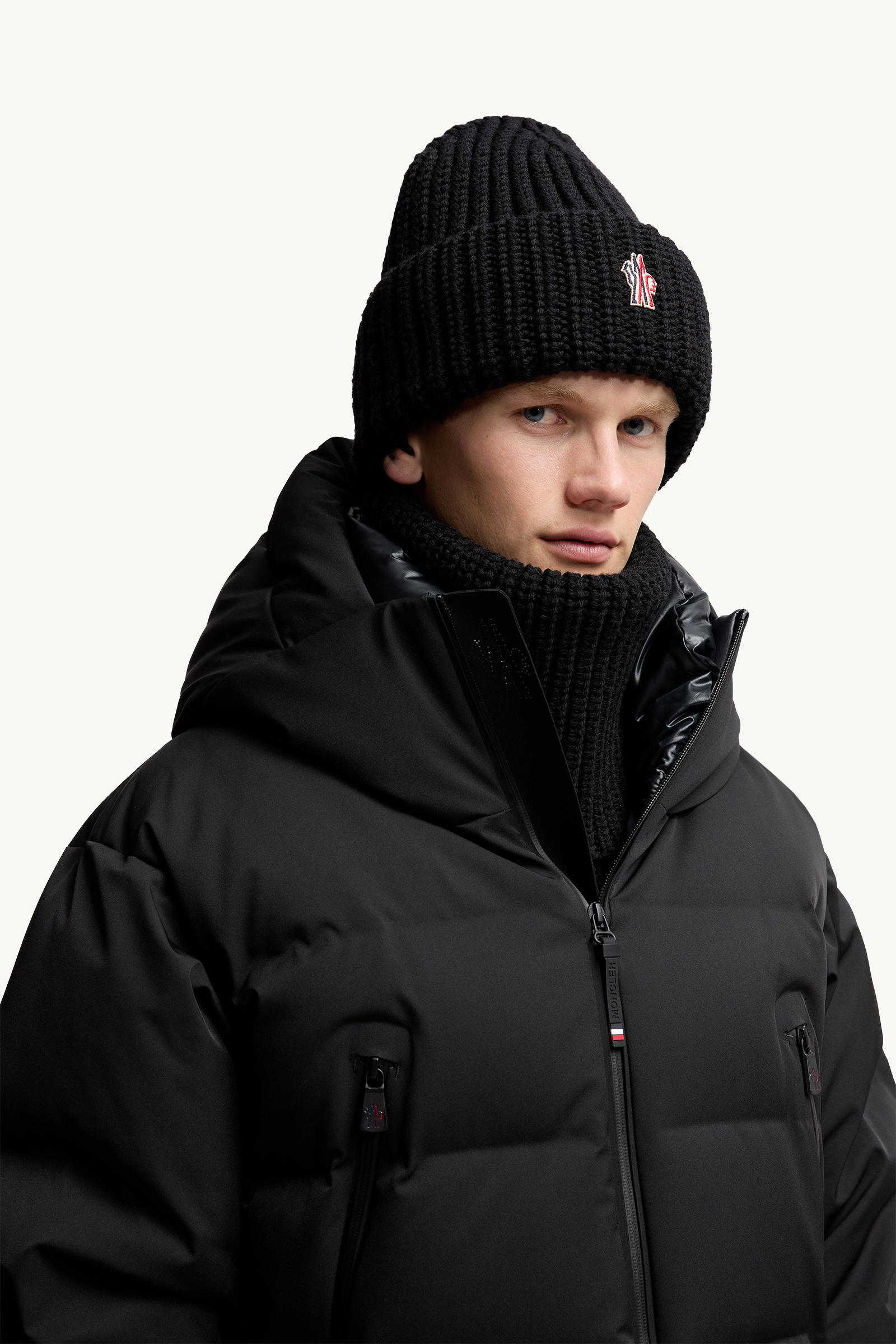 Logo Wool Beanie Men Black Moncler 1