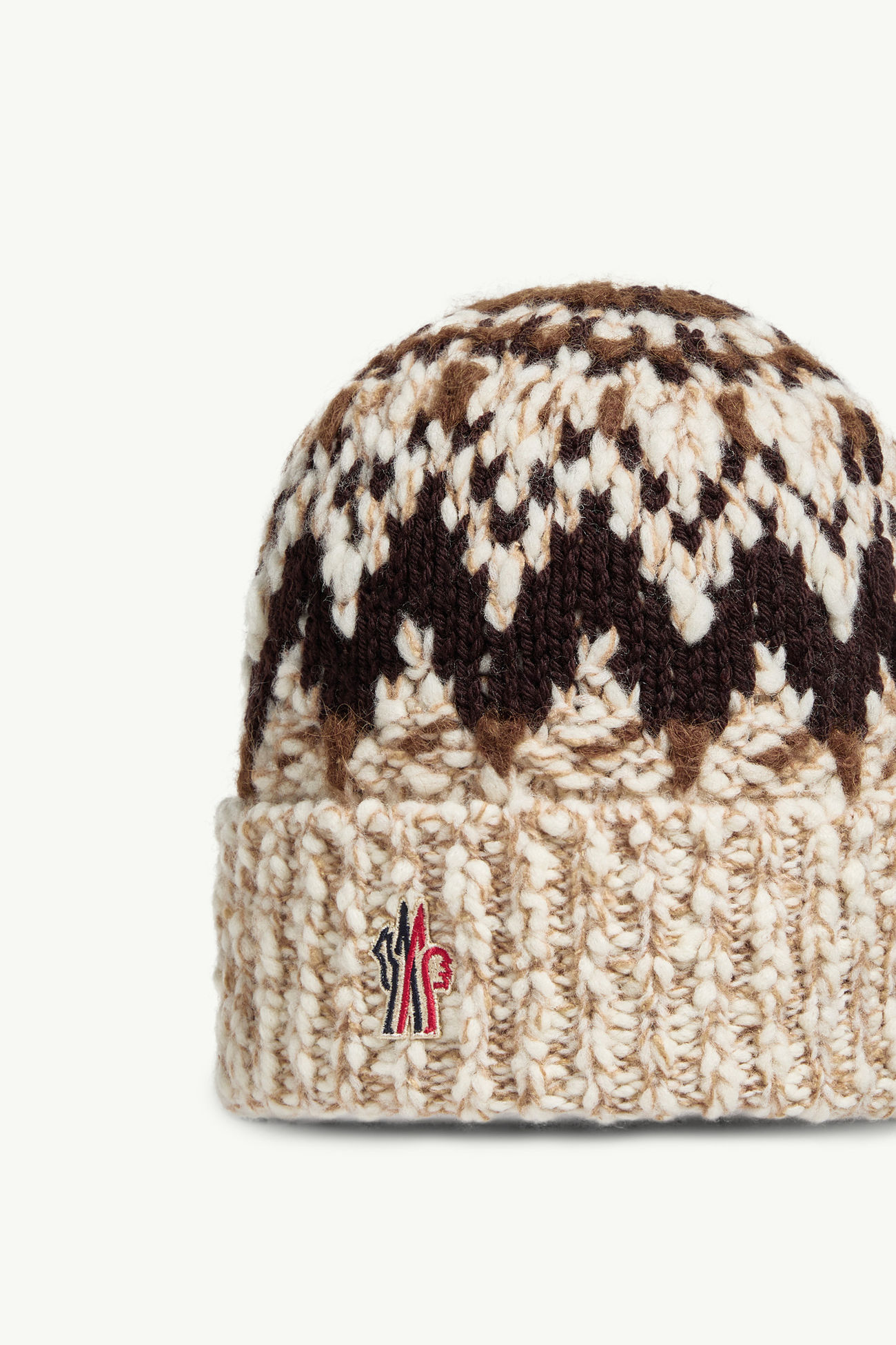 Bonnet en jacquard de laine mélangé géométrique Hommes Beige & Marron Moncler 2