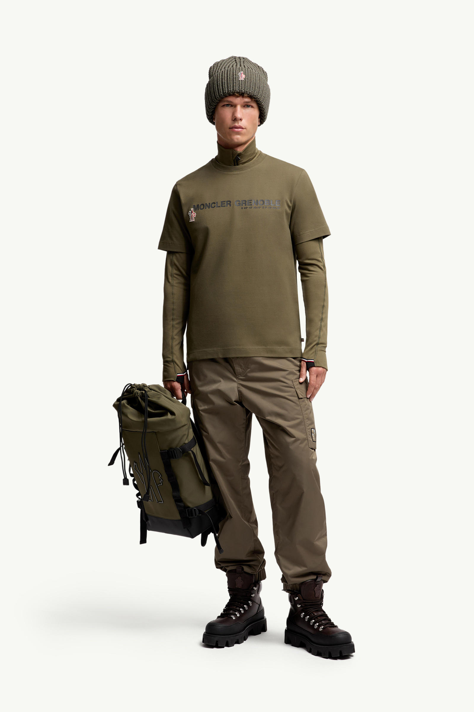 T-shirt en coton à logo Hommes Vert Olive Moncler 0