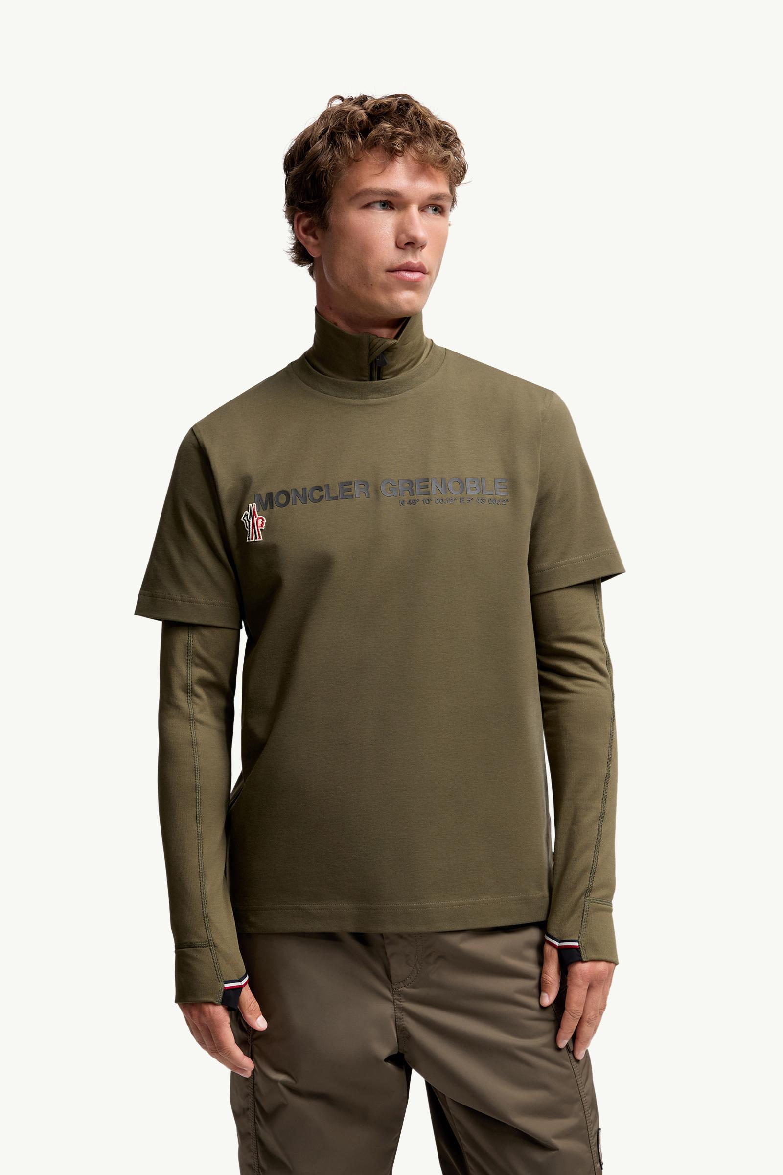 MONCLER 長袖Tシャツ カーキ 美品 Olive Green Logo Cotton T-Shirt - Polos & T-shirts for Men