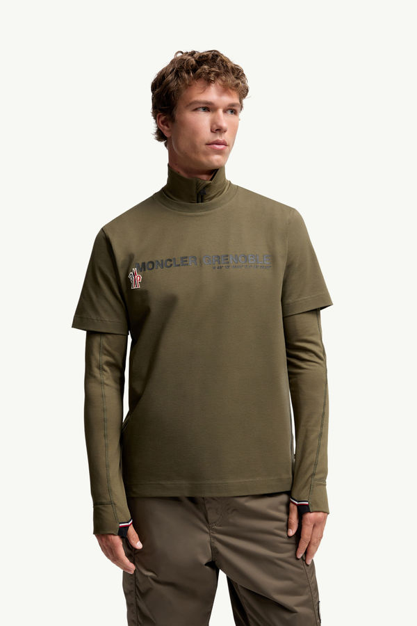 Logo Cotton T-Shirt Men Olive Green Moncler 3