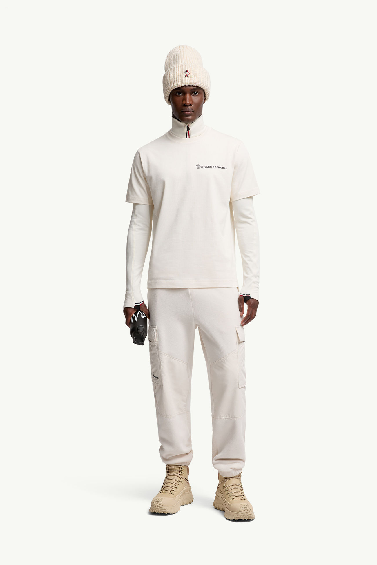 Camiseta de algodón con logotipo en relieve Hombre Blanco Moncler 0