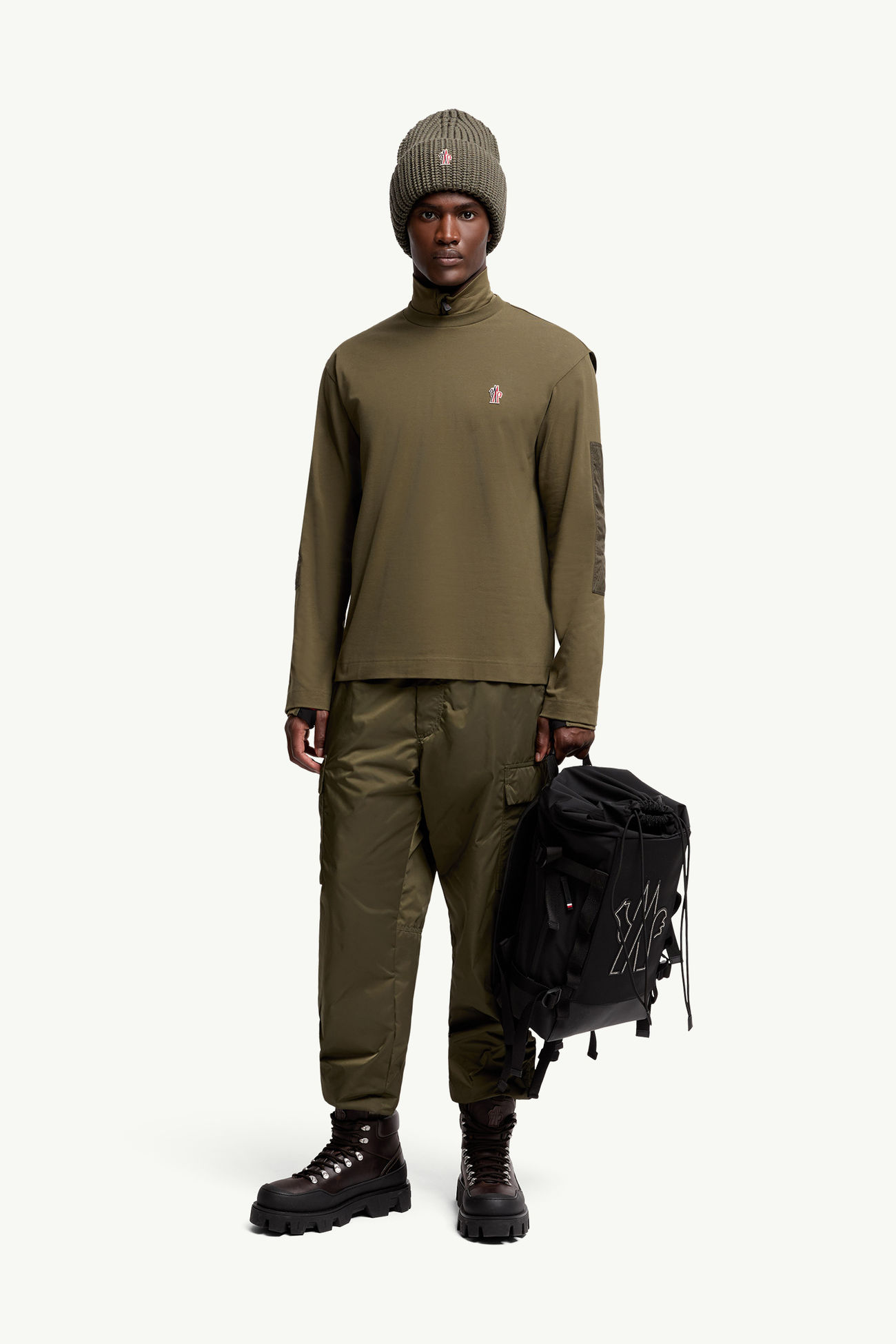 Camiseta de manga larga de algodón con logotipo Hombre Verde Oliva Moncler 0