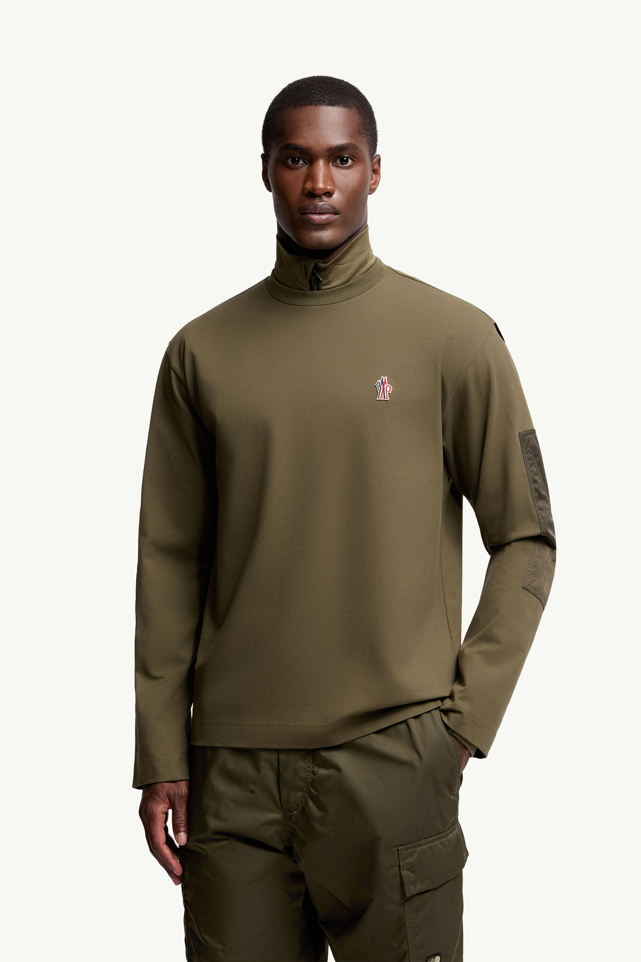 Logo Cotton Long Sleeve T-Shirt Men Olive Green Moncler 3