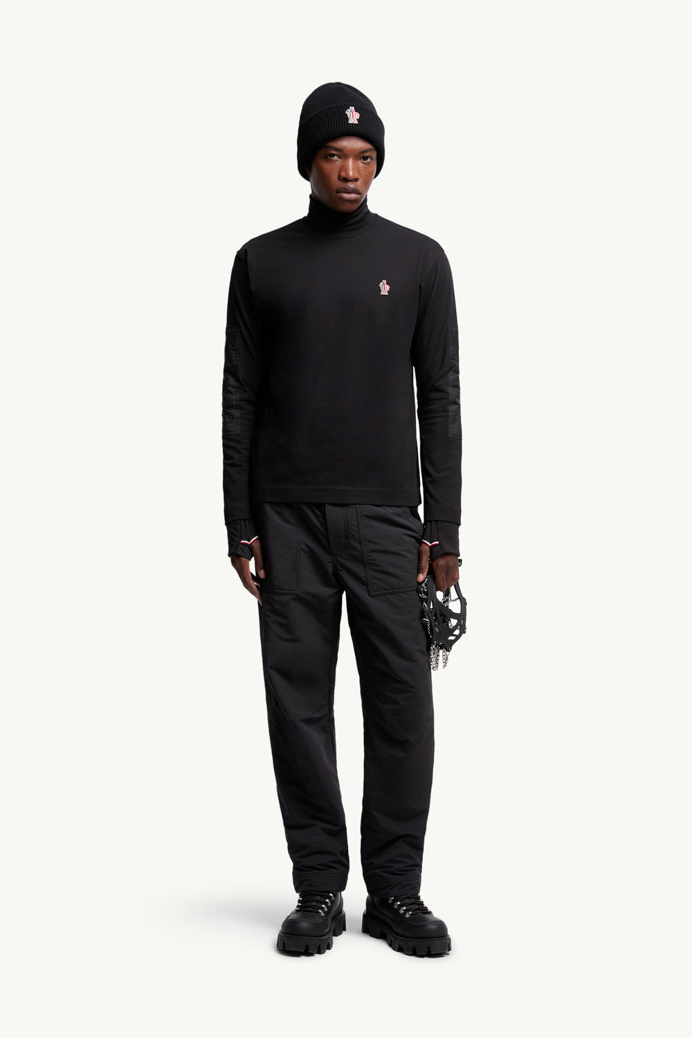 Camiseta de manga larga de algodón con logotipo Hombre Negro Moncler 0