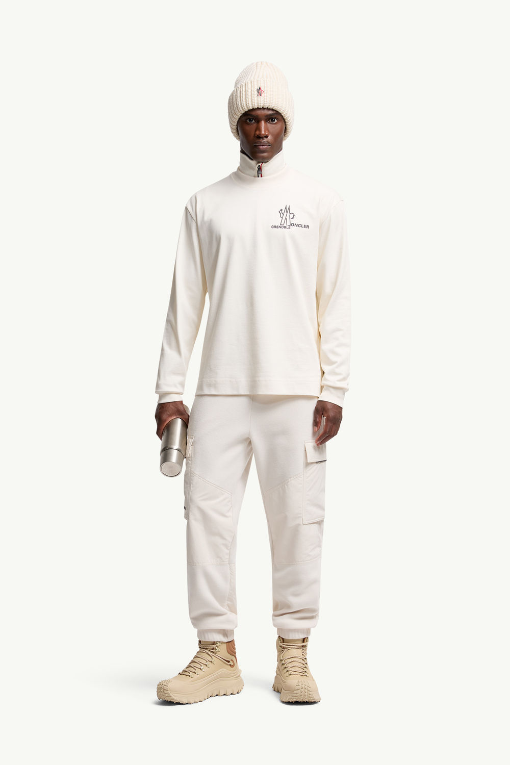 Logo Long Sleeve Cotton T-Shirt Men White Moncler 0