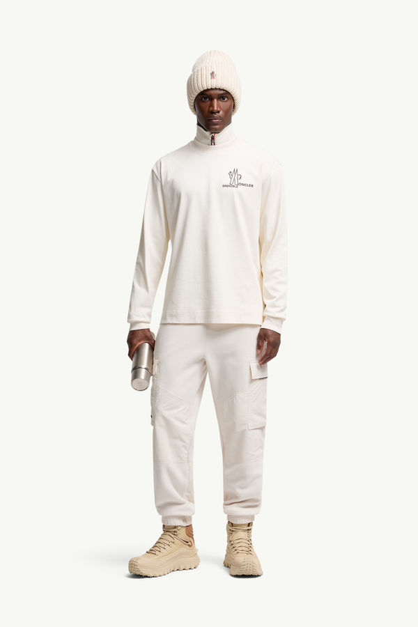 Logo Long Sleeve Cotton T-Shirt Men White Moncler 0